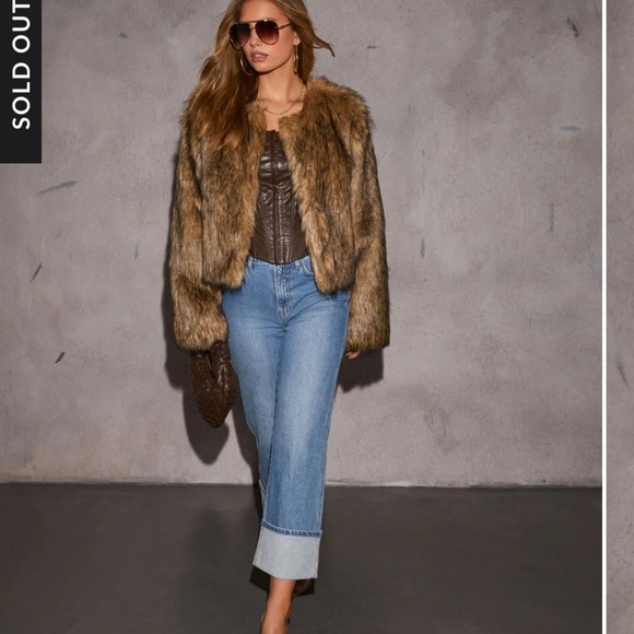 Brown Faux Fur Coat Medium - Picture 2 of 3